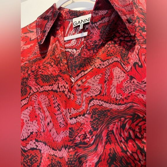 GANNI Snake-Print Silk-Blend Satin Midi Dress - Picture 6 of 10